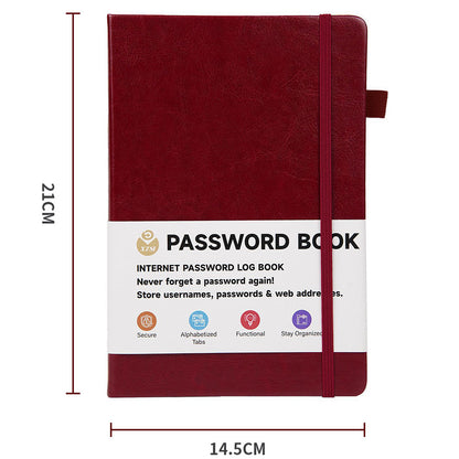 Password Keeper Book with A to Z Alphabet Tabs and Elastic Closure - Red