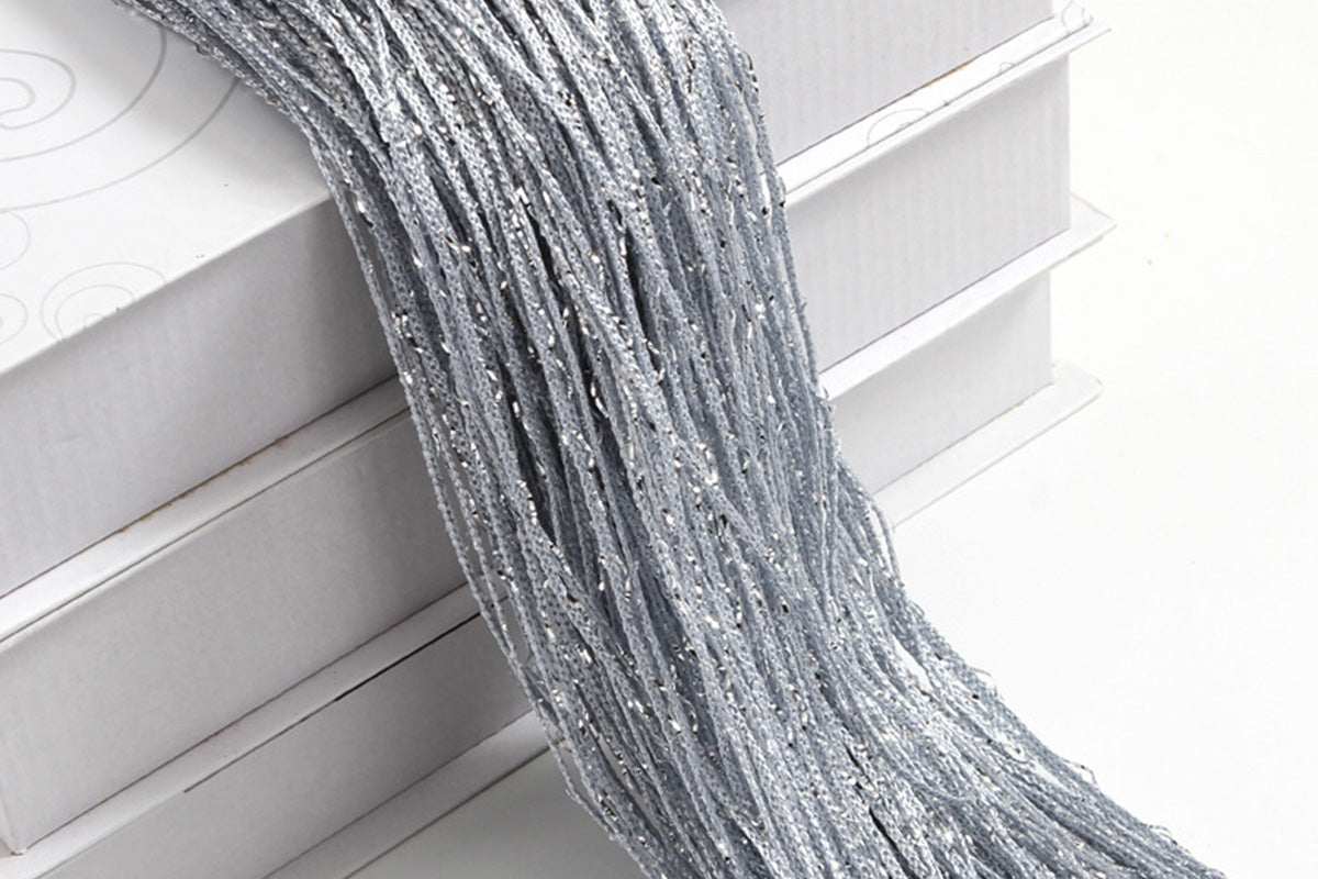 2 Pieces Shimmer Tassel String Door and Window Divider Curtain - Silver
