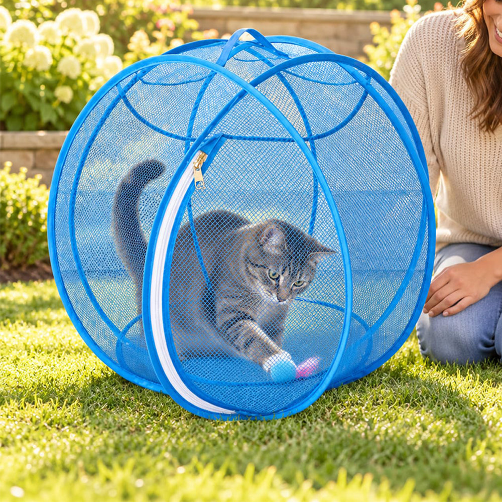 Cat Hamster Ball for Outside Rolling Cat Enclosure Pop Up Playpen - Blue