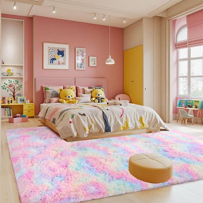 Tie Dye Plush Rug for Bedroom Living Room Dorm-Mixed Color