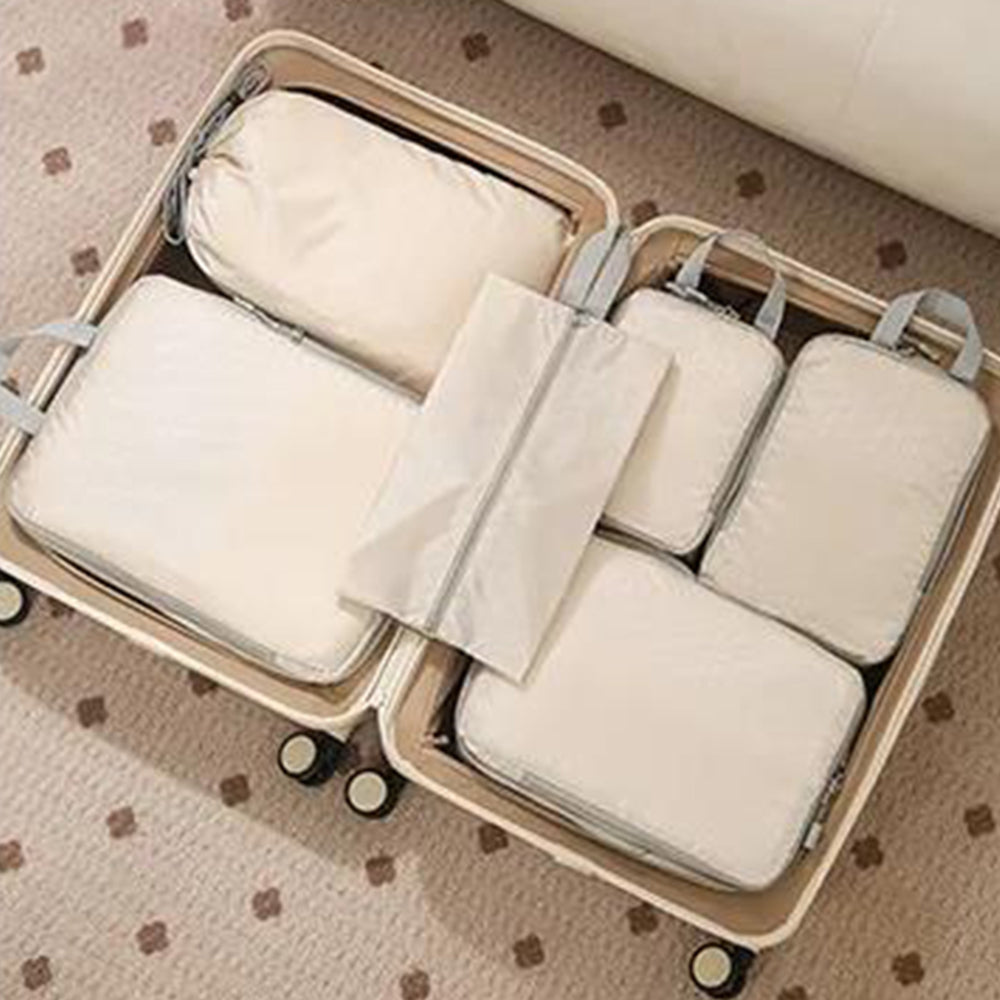 6Pcs Set Packing Cubes Travel Bags Compression Packing Organizer Bags for Travel Suitcases Storage Bags Beige