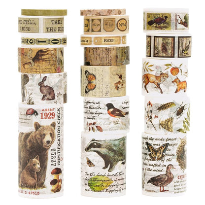 18 Rolls Vintage Washi Tape Set Writable Tapes for Scrapbooking Junk Journal supplies-Forest