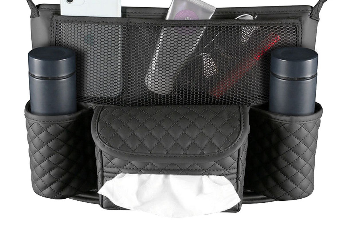 Car Handbag Holder Net Pocket Organizer For Handbag Storage Between Seats-Black