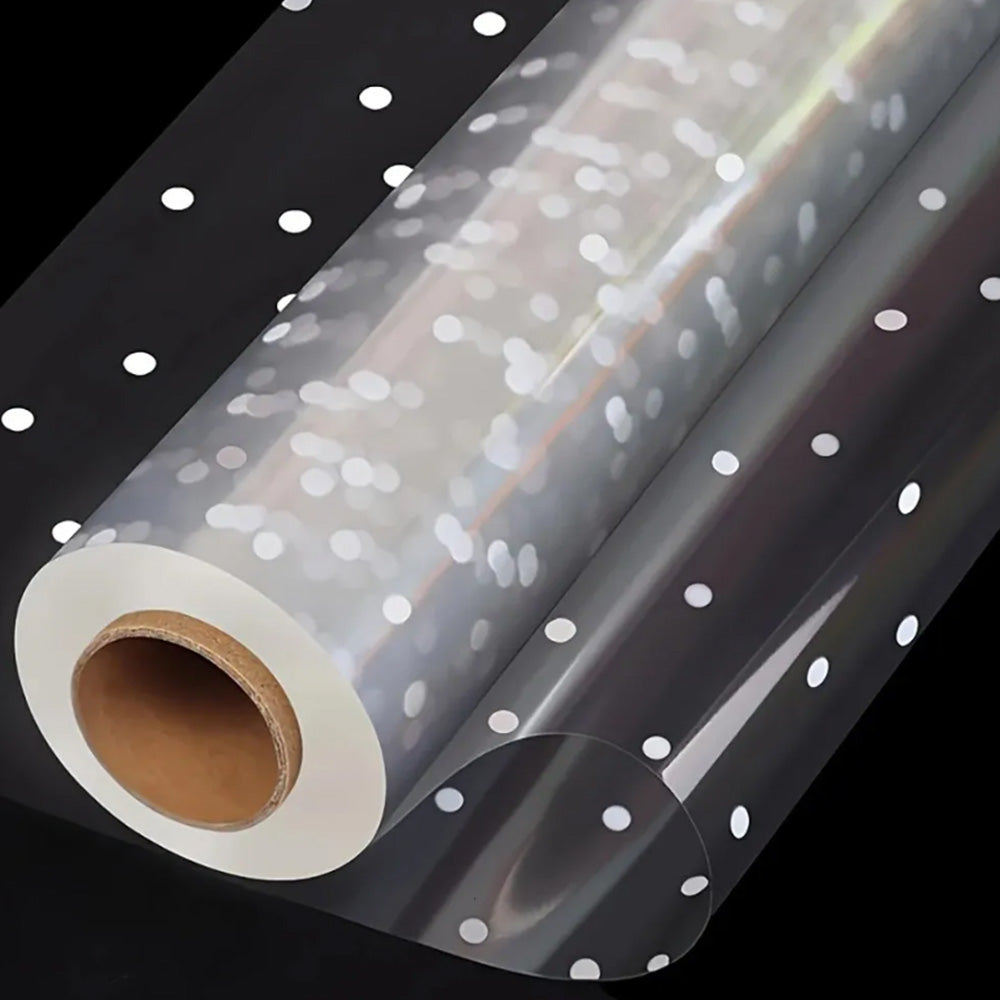 Clear Waterproof OPP Flower Bouquet Wrapping Paper Rolls - White Polka Dots