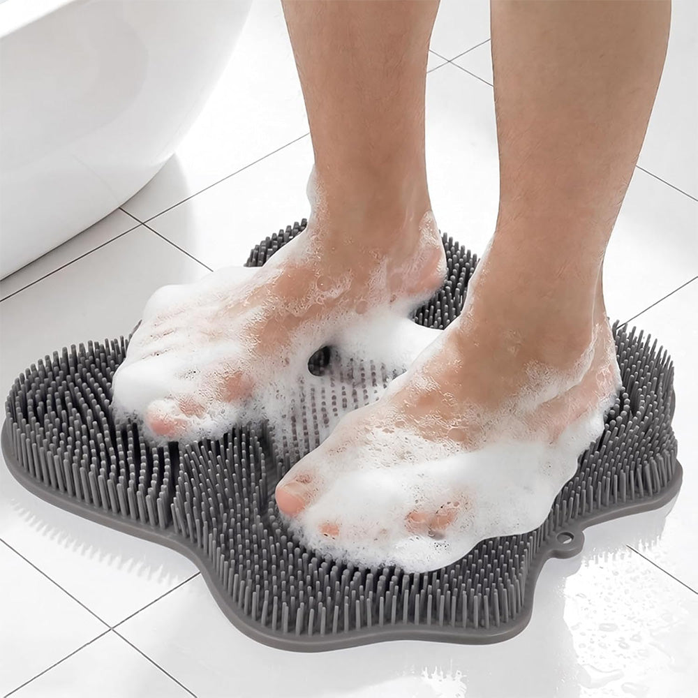 Non Slip Suction Back and Foot Cleaning Mat for Showers - Grey
