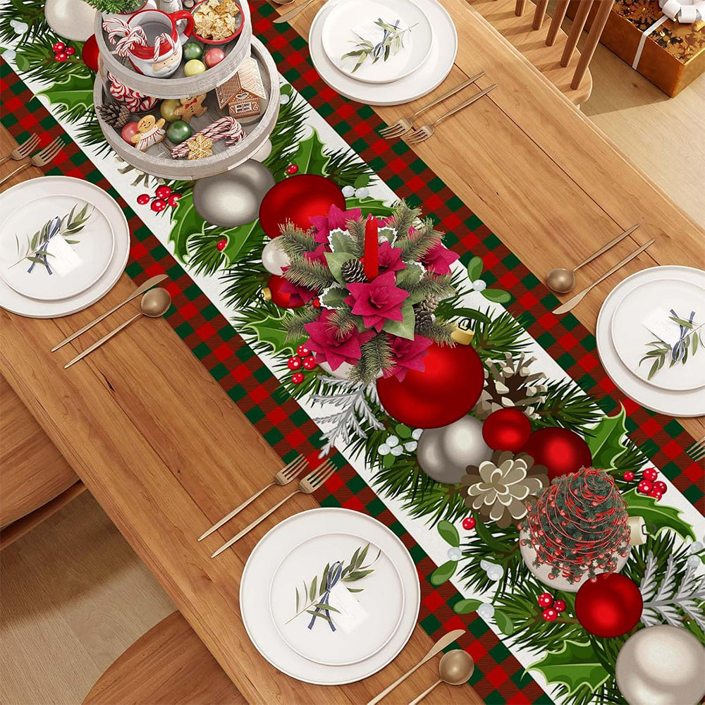 Linen Christmas Table Runner Long Farmhouse Holiday Table Decor for Kitchen Home Style 1