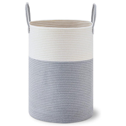 Large Woven Laundry Basket Cotton Rope Hamper for Laundry Toys & Blankets-Grey