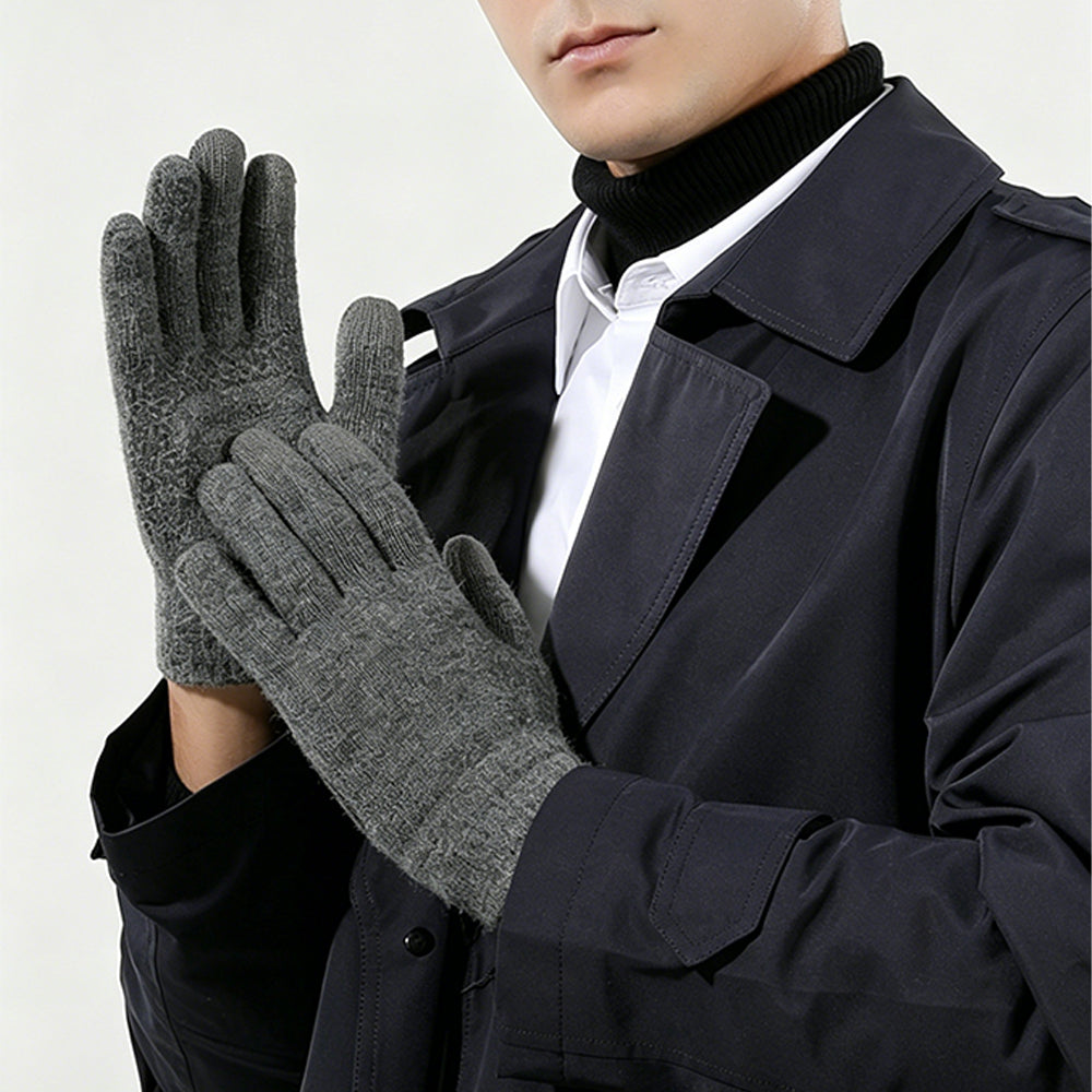 Winter Gloves Touch Screen Knitted Gloves Thermal Warm Gloves for Driving-Grey