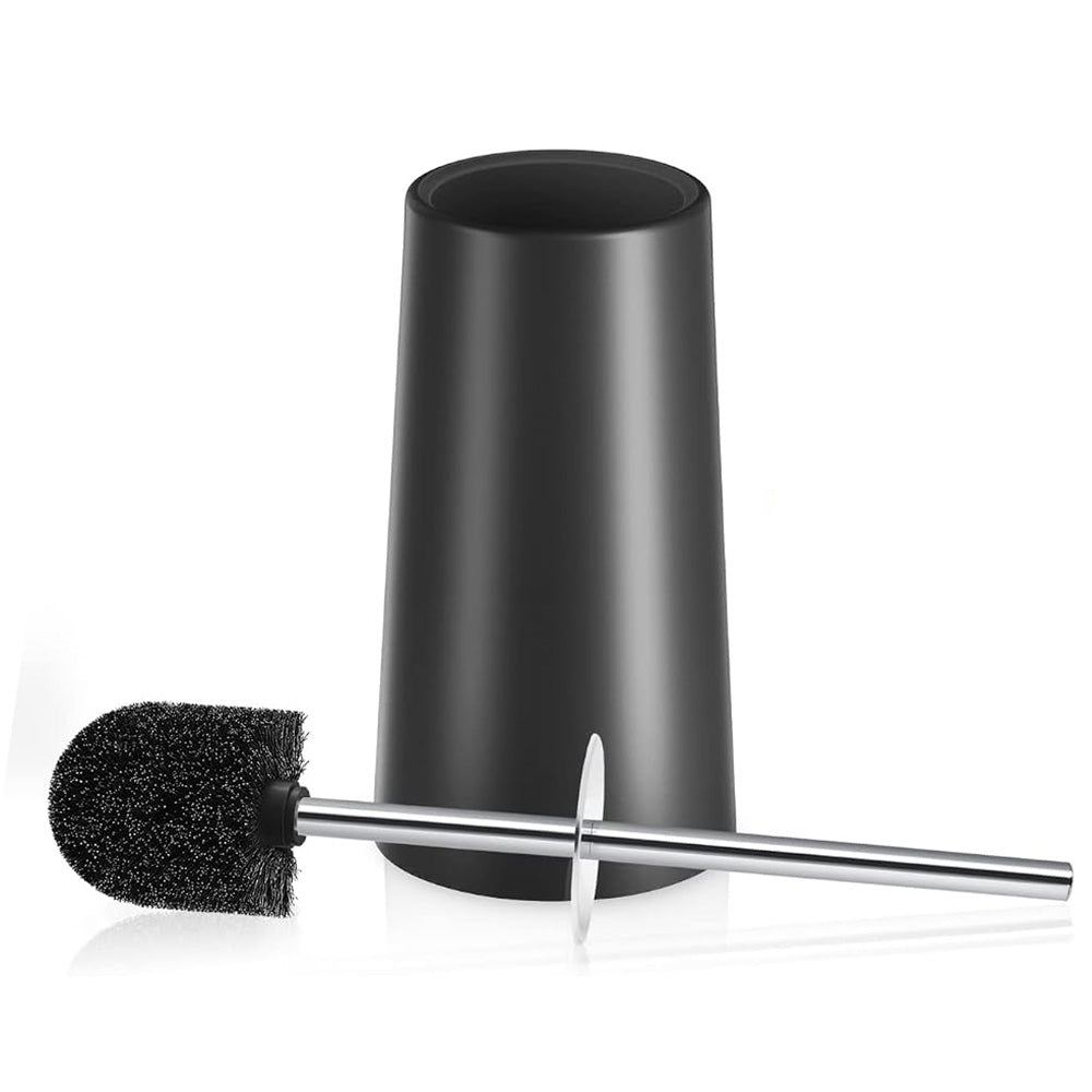 2 Pack Toilet Brush Set with Stainless Steel Handle and Holder - Black