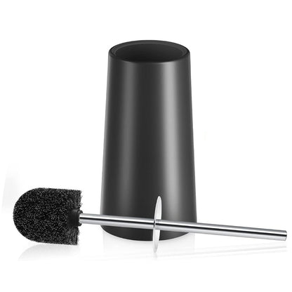 2 Pack Toilet Brush Set with Stainless Steel Handle and Holder - Black