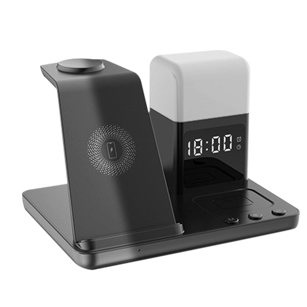 6-in-1 Wireless Charging Station for Multiple Devices with Alarm Clock and Night Light for Apple Devices