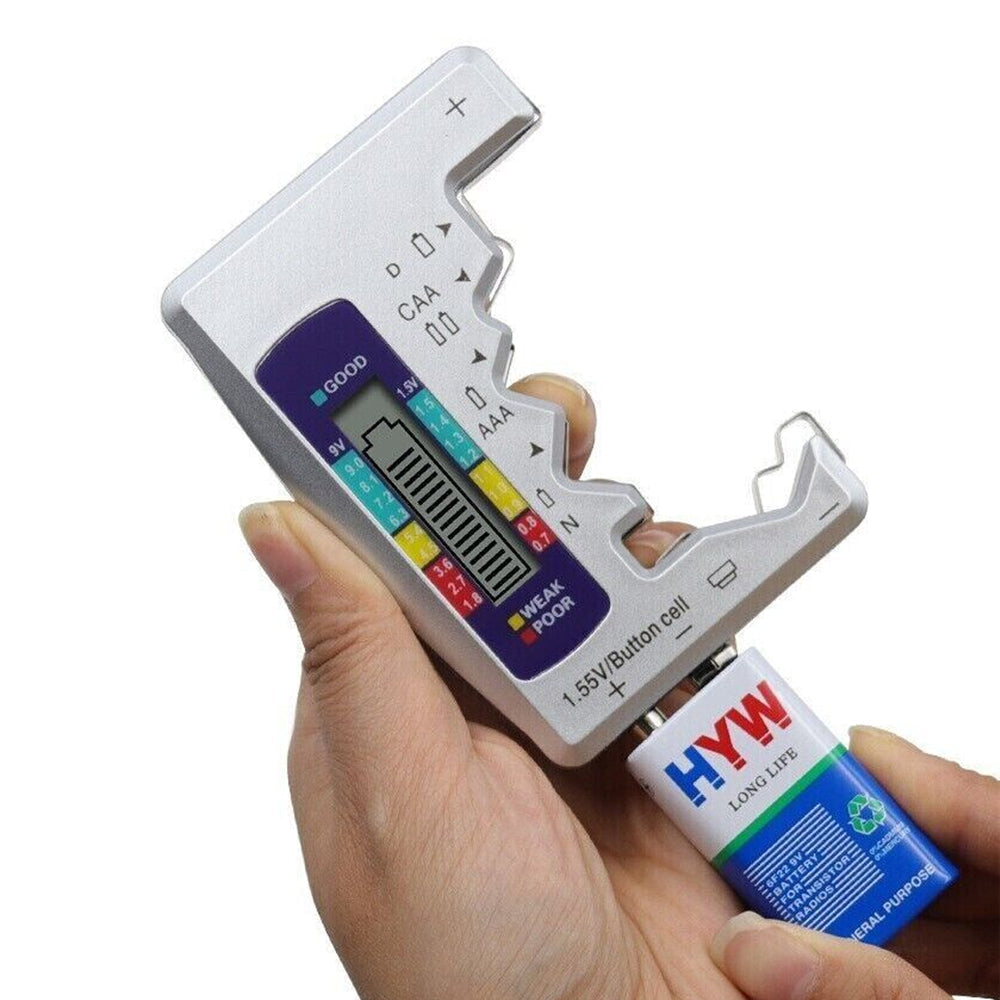 Universal LCD Dispay Battery Checker Digital Battery Tester for C/D/N/AA/AAA/9V/1.55V Button Cell Silver