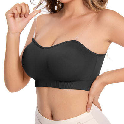 Women Strapless Wirefree Bandeau Bra-Black