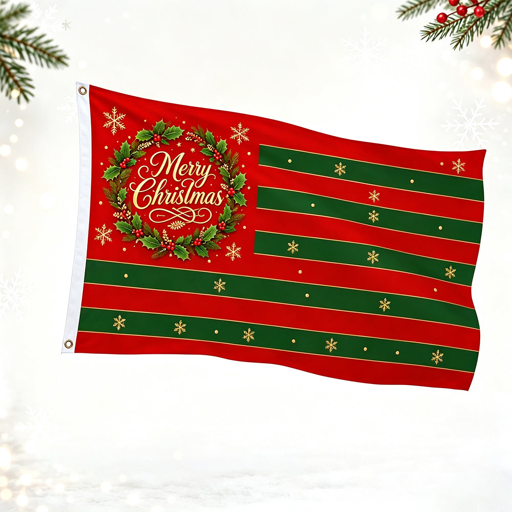 Christmas Flag Double Sided Print Happy New Year Flag - Green