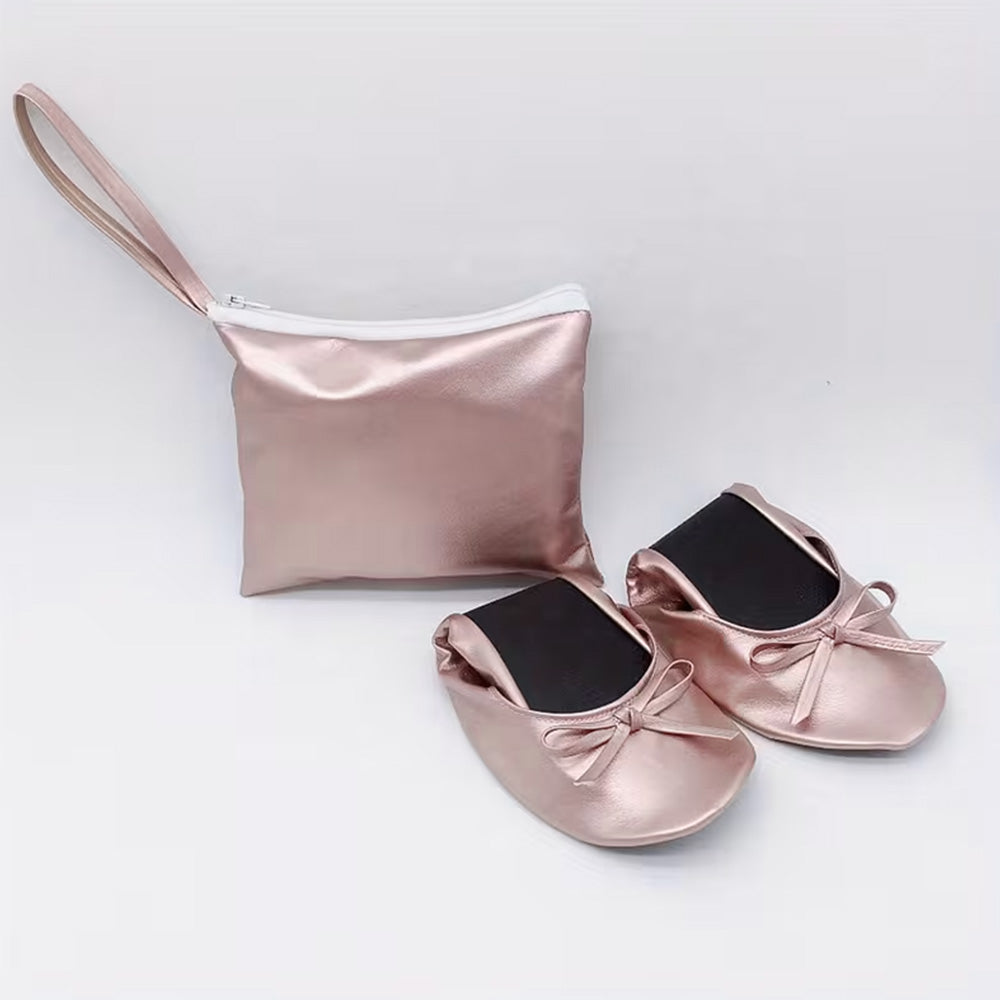 Women Foldable Indoor Ballet Flat Roll Slipper Shoes Dance Shoes Party Ball Prom-Pink