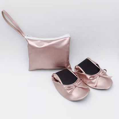 Women Foldable Indoor Ballet Flat Roll Slipper Shoes Dance Shoes Party Ball Prom-Pink