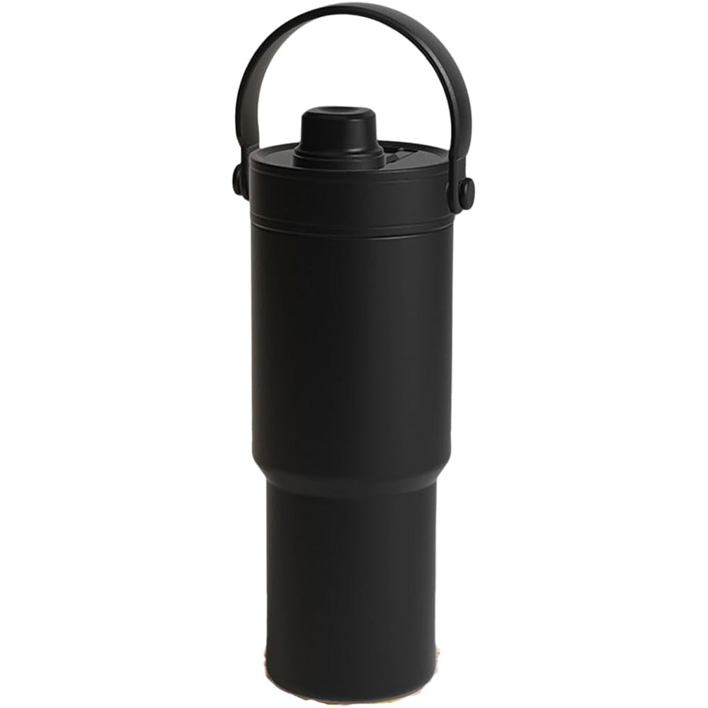Dual Lid Tumbler with Straw 735ml Vacuum Insulated Water Bottle-Black