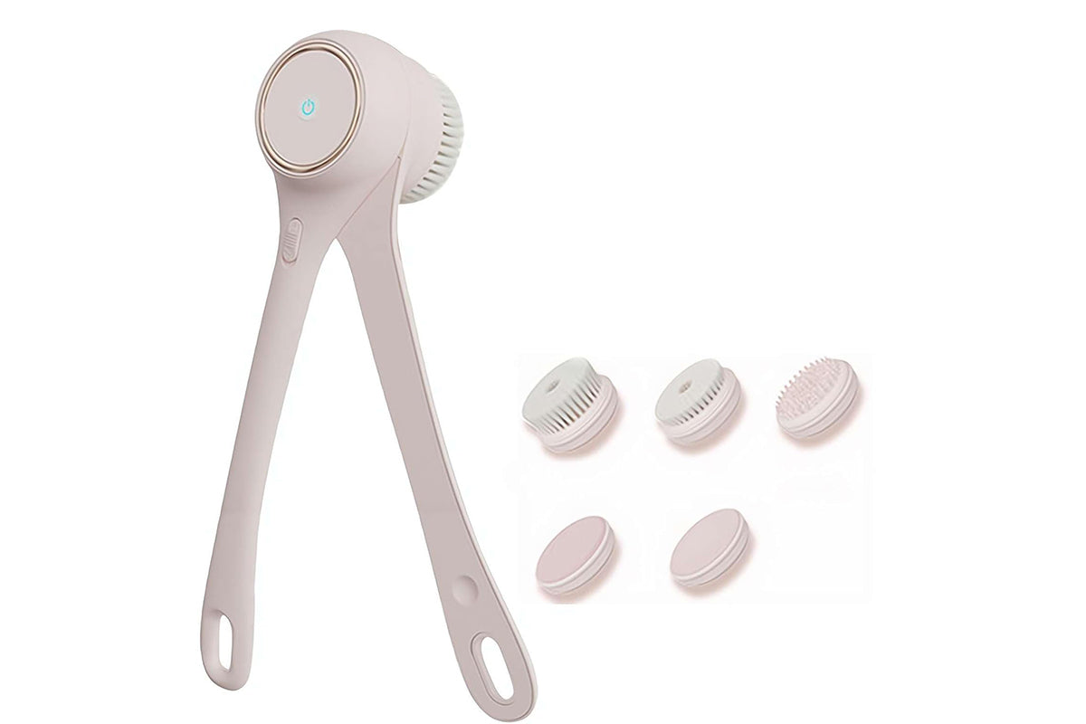 5 in 1 Electric Body Back Scrubber Dual Handle Bath Brush for Shower Exfoliating-Beige