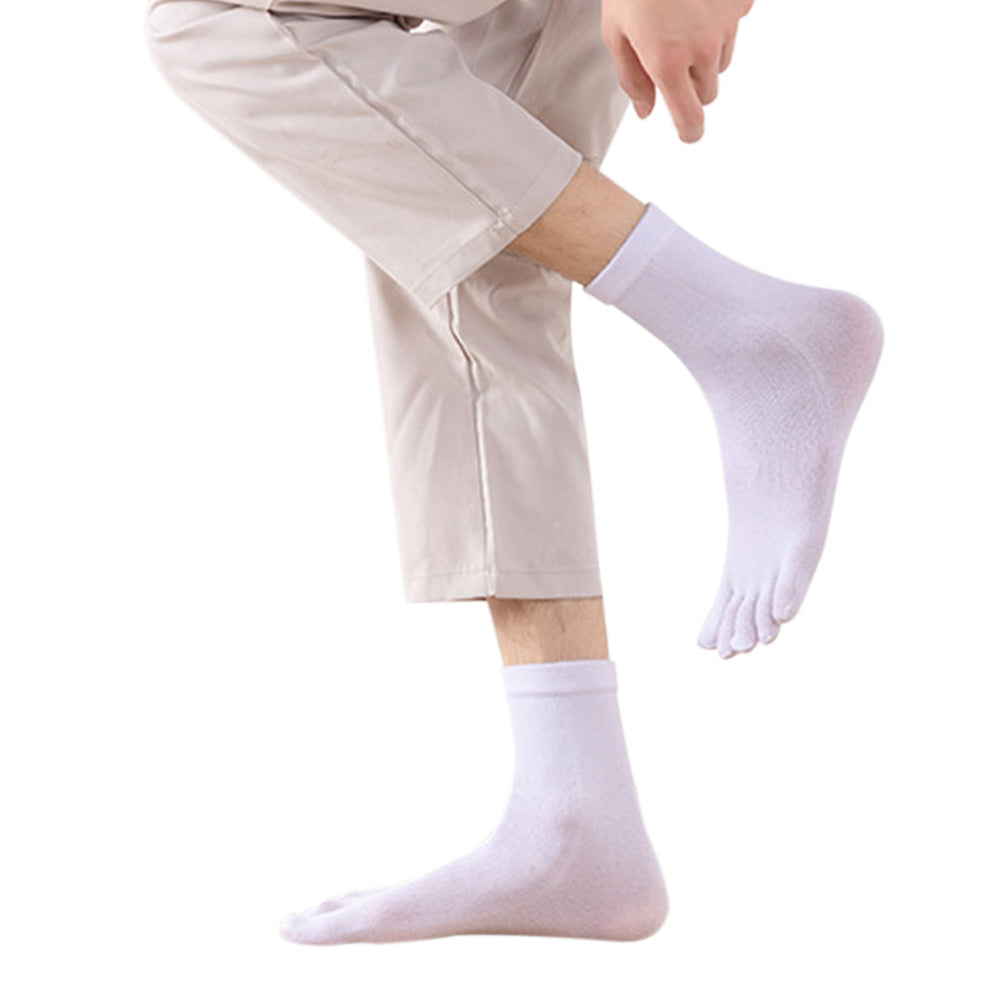 5 Piece Mens Breathable Five Toe Socks - White