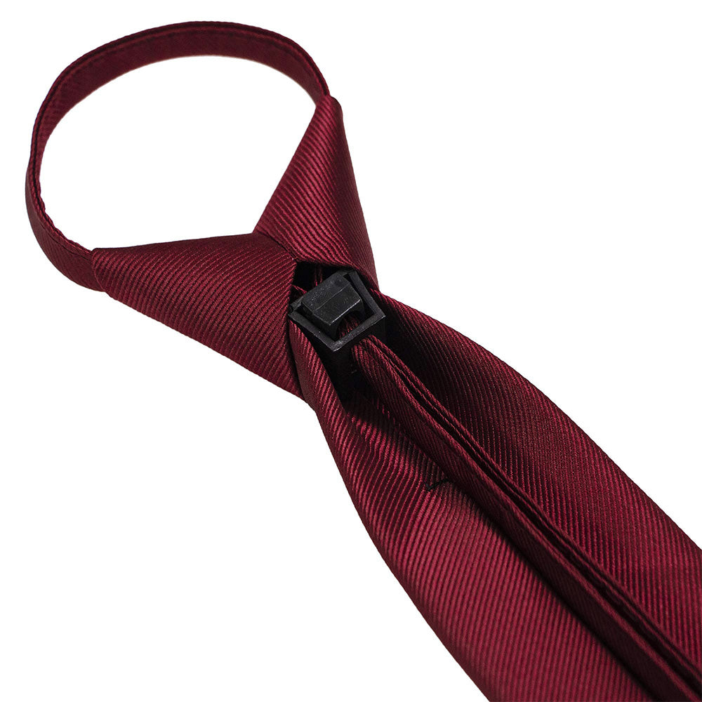 Pre-tied Zipper Tie Ready to Wear Solid Colour Business Necktie Red
