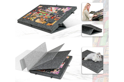 6 Sliding Drawers  Puzzle Board  Foldable Felt Puzzle Table Up to 1000 Pieces-Dark Grey