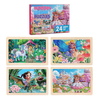 4 Packs 24Pcs Puzzles Wooden Jigsaw Puzzles Preschool Educational Puzzles Boards Toys Style 2