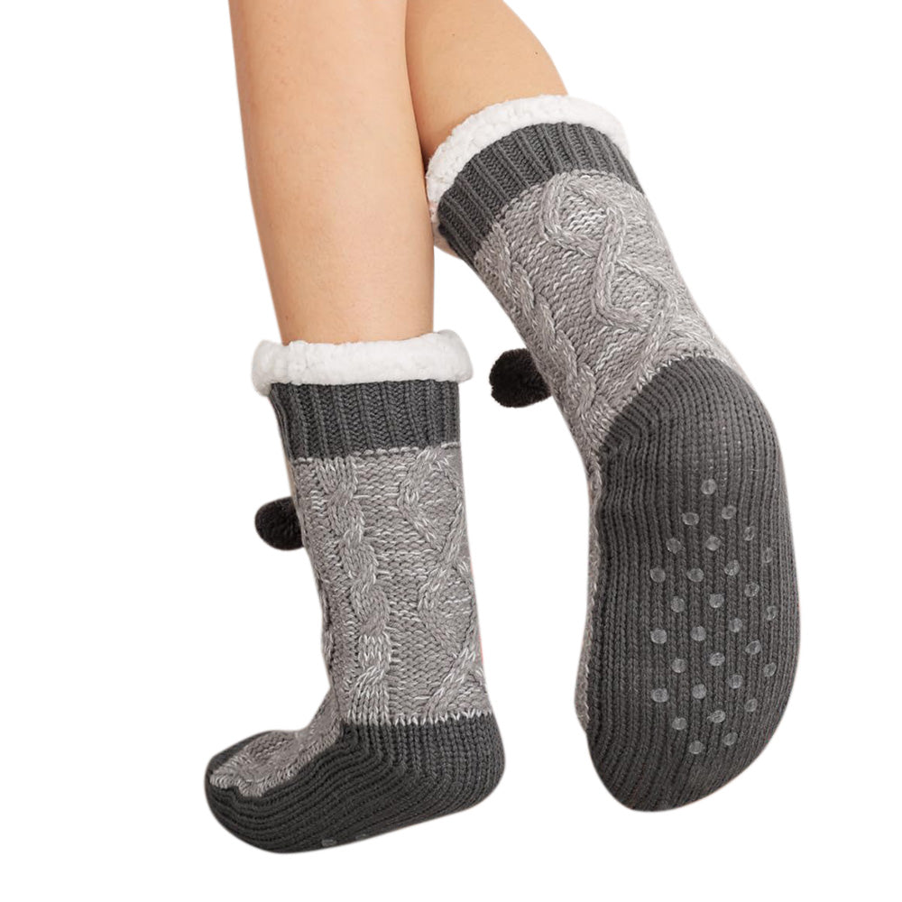 Womens Slipper Fuzzy Grip Socks Fluffy Winter Warm Thermal Grip Socks-Grey