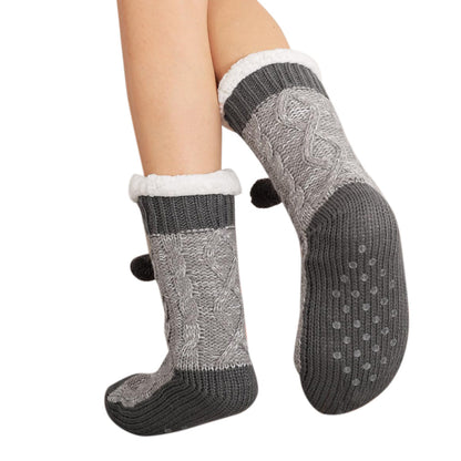 Womens Slipper Fuzzy Grip Socks Fluffy Winter Warm Thermal Grip Socks-Grey