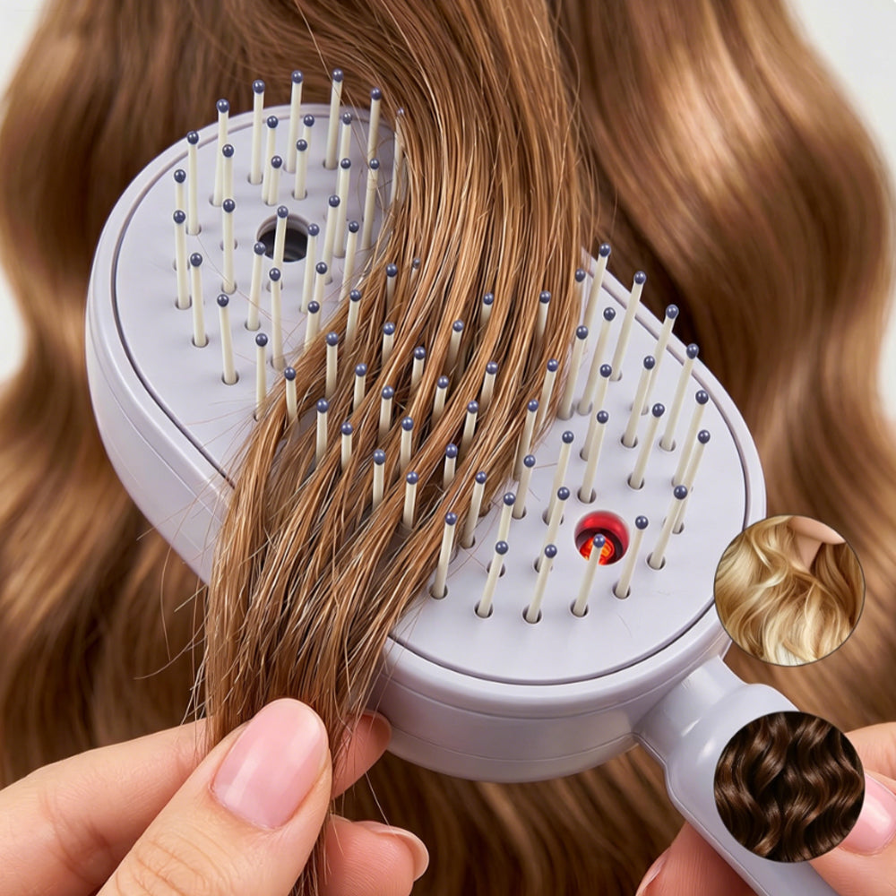 Electric Steam Hair Brush Mist Spray Cushion Comb for Smoothing Frizz-Purple