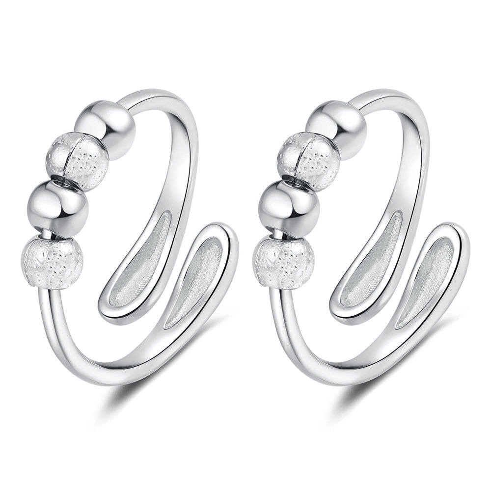 2Pcs Opening Fidget Spinner Rings for Women Adjustable Stress Spinning Rings Silver