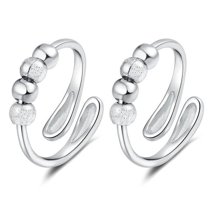 2Pcs Opening Fidget Spinner Rings for Women Adjustable Stress Spinning Rings Silver