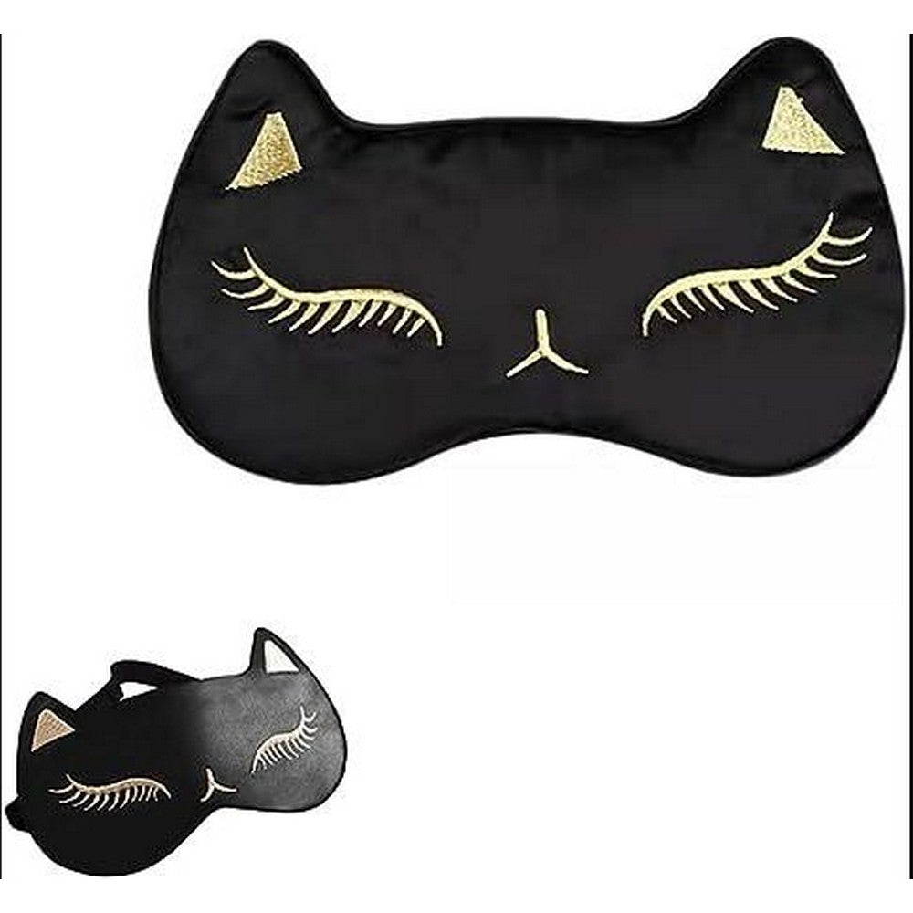 Cat Pure Mulberry Silk Travel Sleep Eye Mask Cover Padded Blindfold Soft Silky -Black