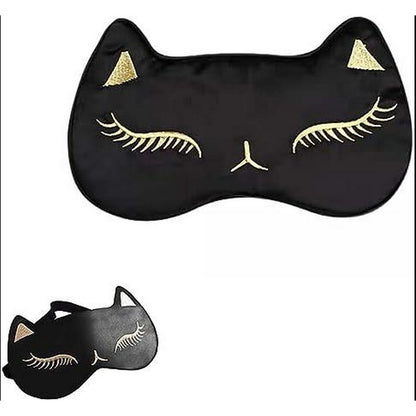 Cat Pure Mulberry Silk Travel Sleep Eye Mask Cover Padded Blindfold Soft Silky -Black