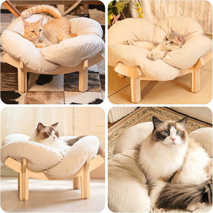 Wooden Pet Bed Elevated Flower Cat Bed Fluffy Pet Couch for Puppy