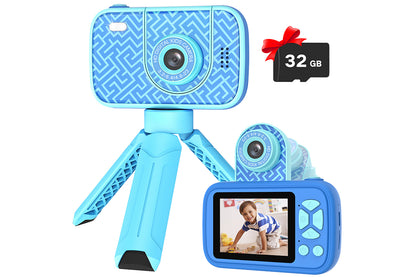 32GB Camera Toys for Boys Girls 1080P HD Digital Camera with Flip up Lens for Selfie and Video Christmas Birthday Party Gifts-Blue