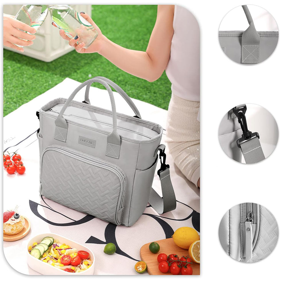 Large Capacity Insulated Lunch Tote Bag - Grey