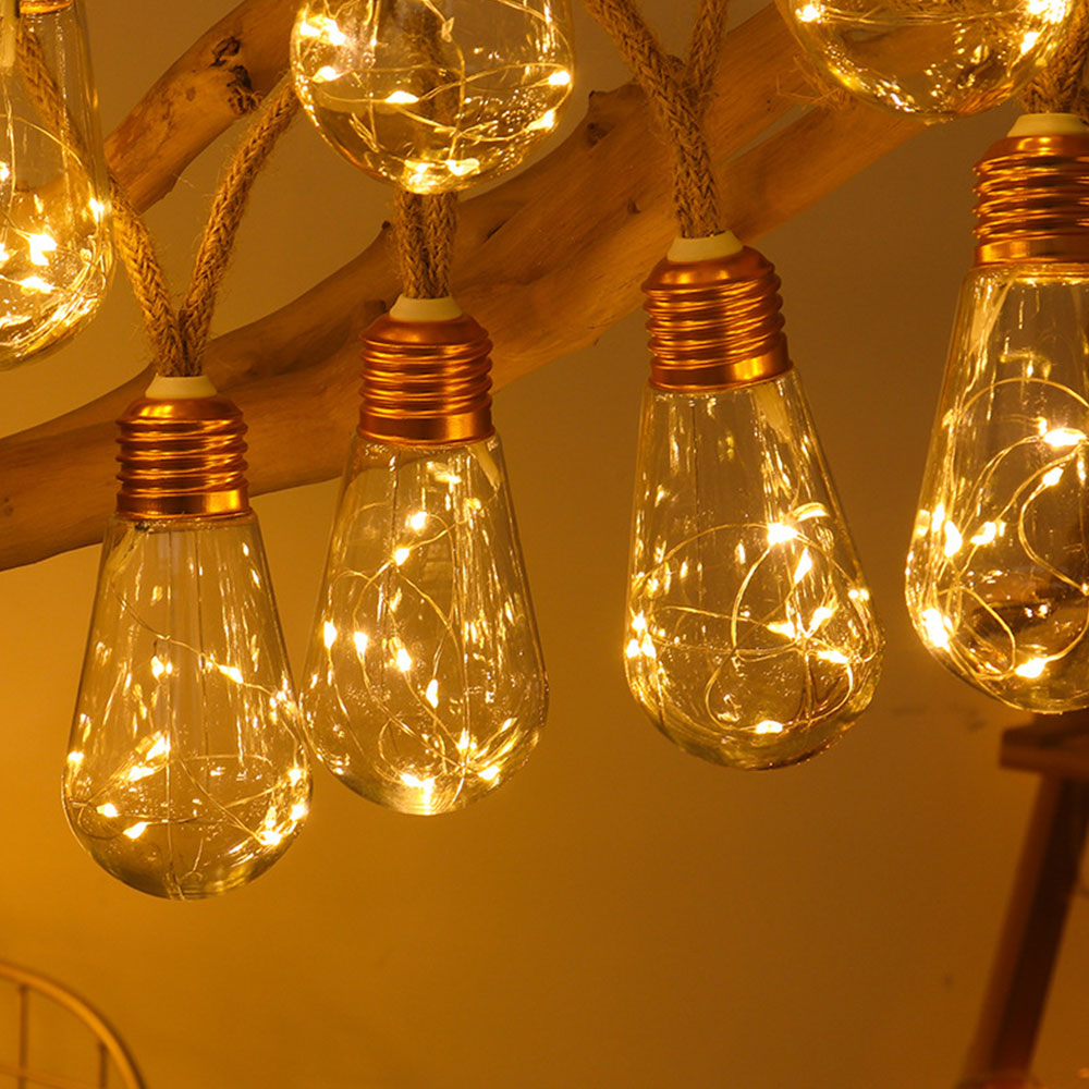 8M Solar String Lights Outdoor Vintage Rope Hemp Patio Bulb Lights for Christmas Garden Fence Balcony Style 1