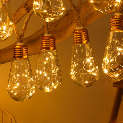 8M Solar String Lights Outdoor Vintage Rope Hemp Patio Bulb Lights for Christmas Garden Fence Balcony Style 1