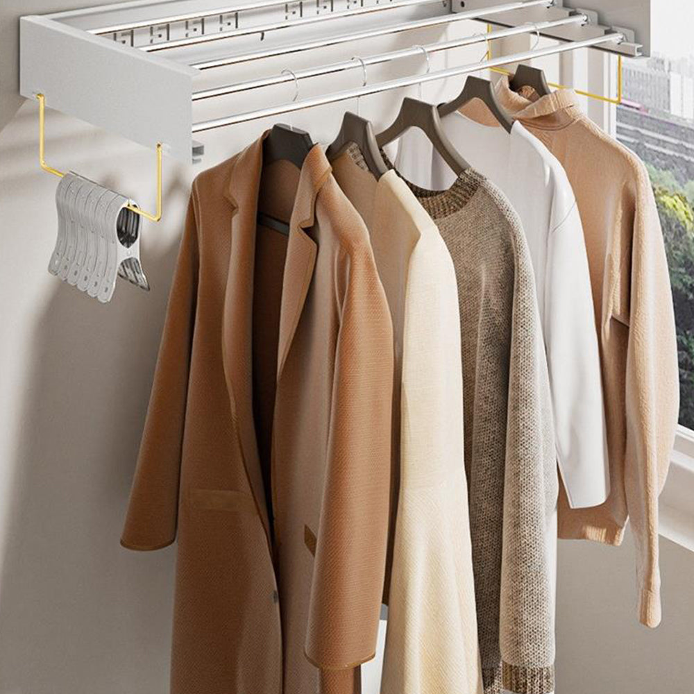 Wall Mounted Foldable Laundry Drying Rack Adjustable Clothes Drying Rack White