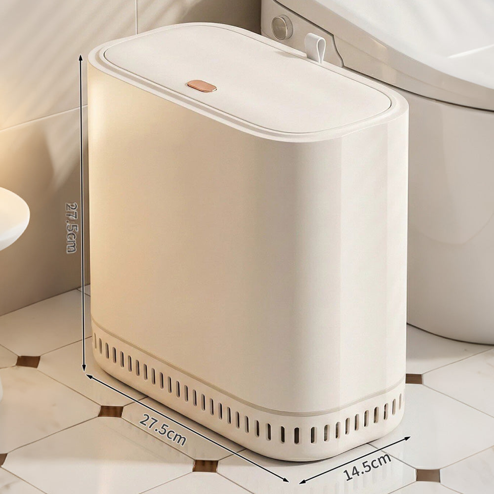 Household Adsorption Trash Can with Lid for Bathroom - Beige