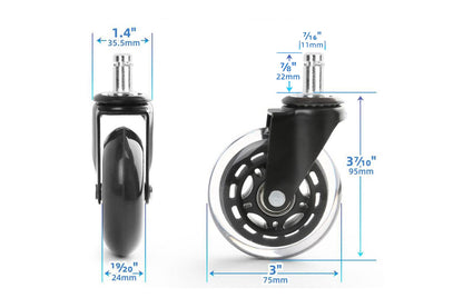 3 Inch Office Chair Caster Replacement Rolling Caster Grip Ring Universal Swivel Wheel