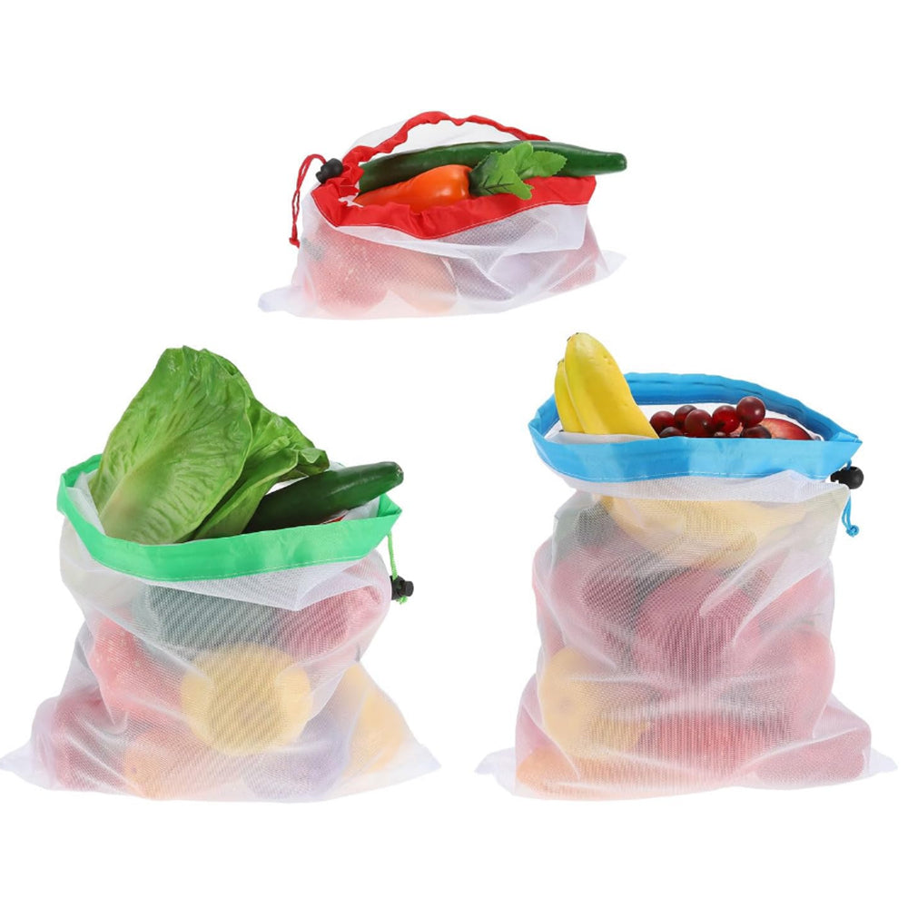 12Pcs Set Reusable Mesh Produce Bags Eco-Friendly Drawstring Bags