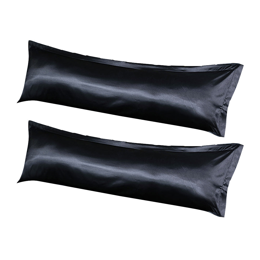 2Pcs Bedsure Satin Cooling And Silky Long Double Pillow Cover With Envelope Closure-Black