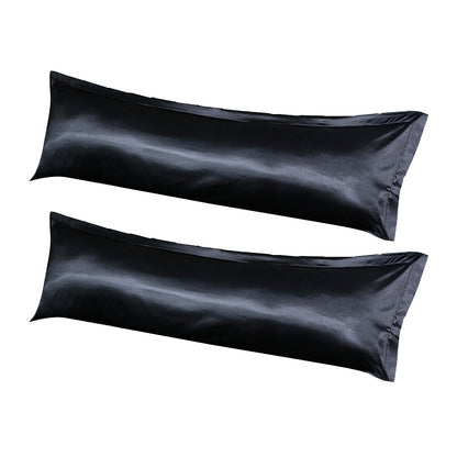2Pcs Bedsure Satin Cooling And Silky Long Double Pillow Cover With Envelope Closure-Black