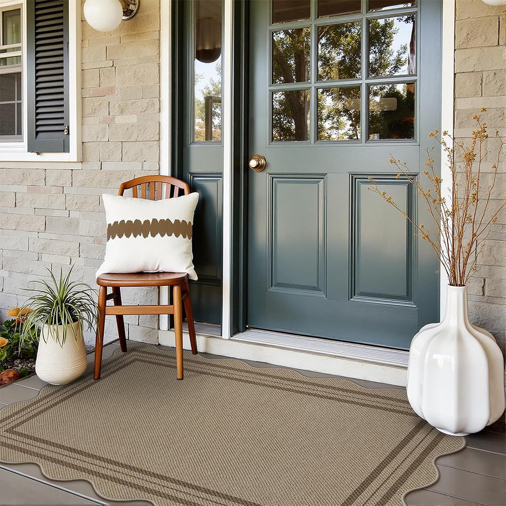 Geometric Crystal Velvet Area Rug Non-Slip Washable Floor Mat - Khaki