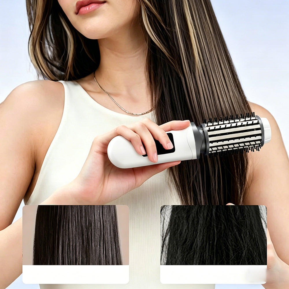 2 in 1 Cordless Hair Straightener Brush Curling Iron with LCD Display-White