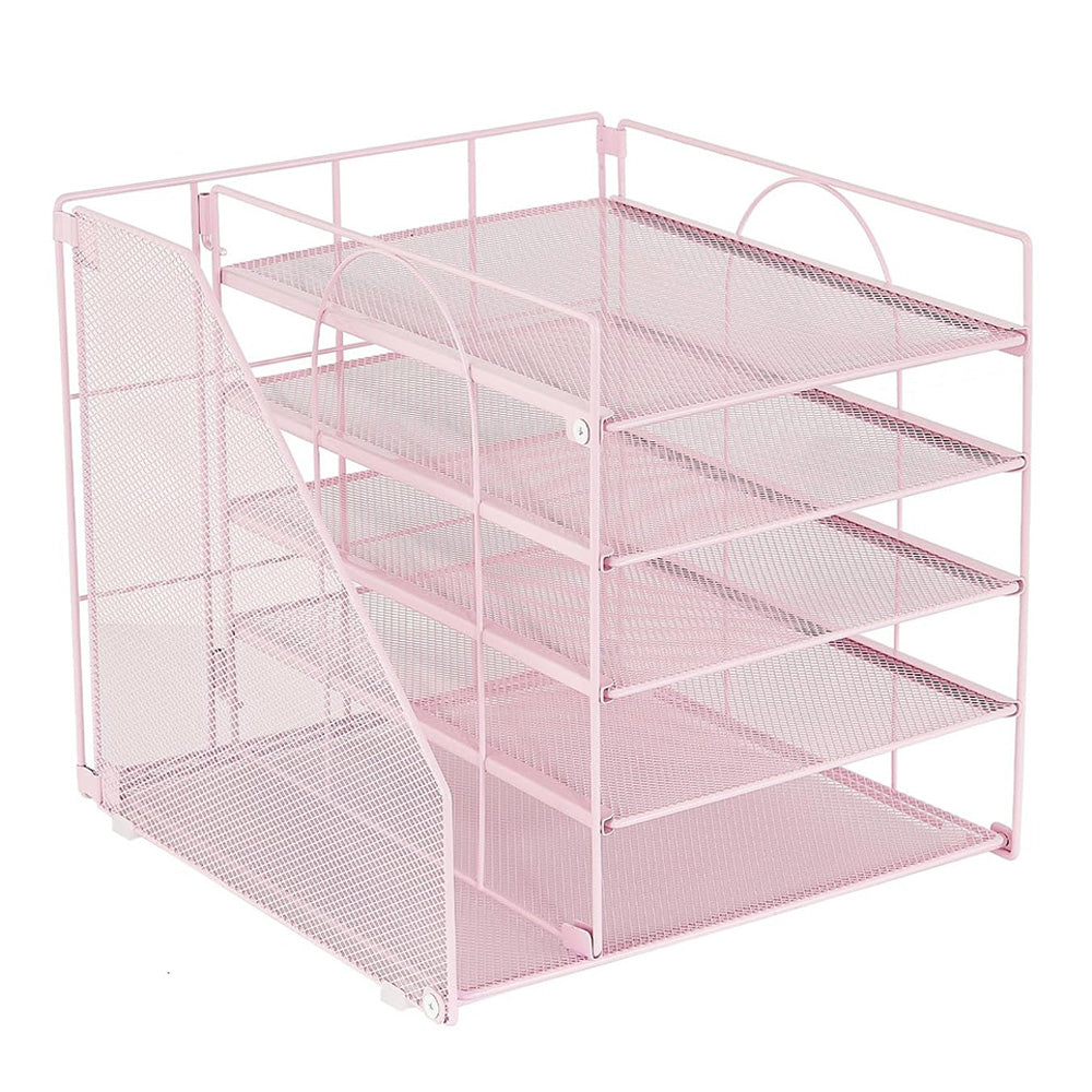 Metal File Organizer Rack Desktop Storage Shelf for Office Home Pink