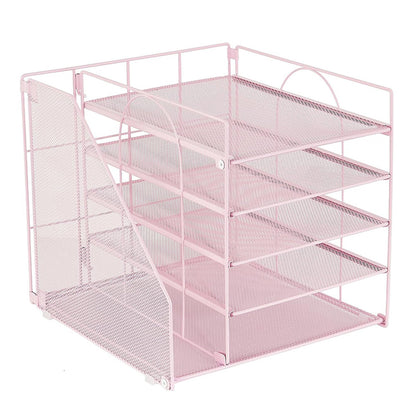 Metal File Organizer Rack Desktop Storage Shelf for Office Home Pink