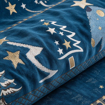 Christmas Deer Chenille Sofa Cover Scratch Resistant Sofa Protector - Blue