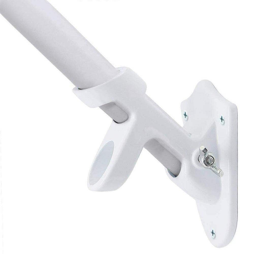 Dual Hole Adjustable Aluminum Flag Pole Wall Mount Holder - White